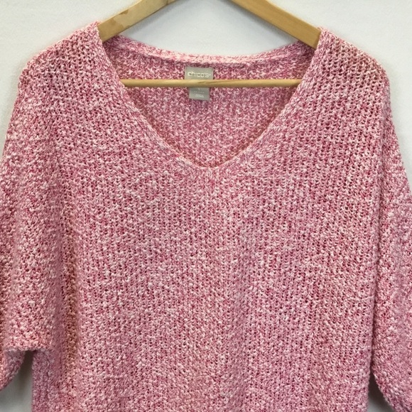 Chico's Pink Marled Cotton Linen Blend Loose Knit Sweater - Picture 3 of 9
